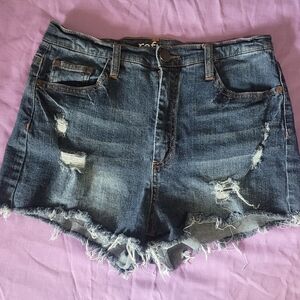 Charlotte Russe Refuge "Cheeky" Denim Shorts. Sz 8. 2.5" Inseam. #Distressed